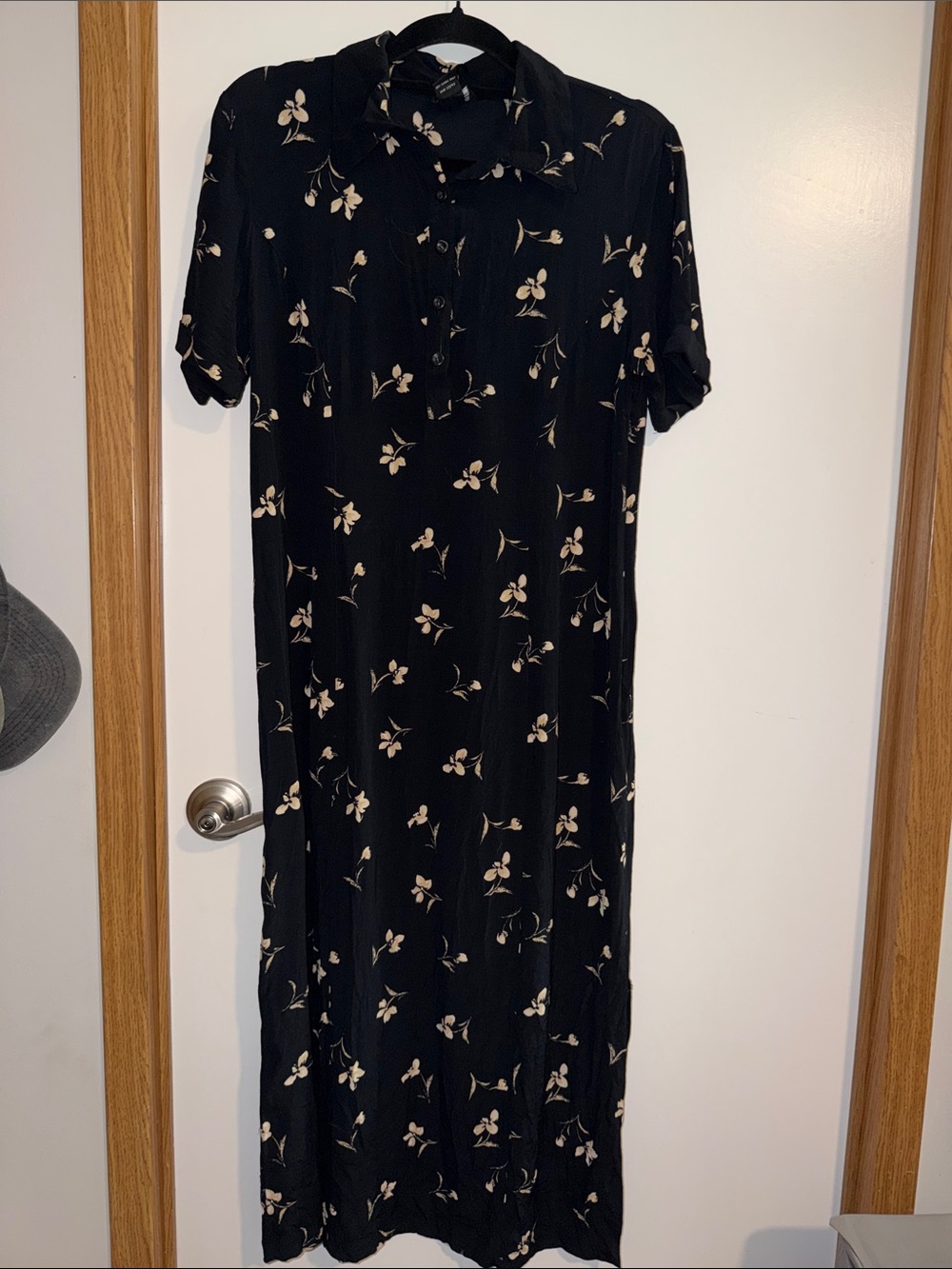 New York & Company Black Maxi Dress with Cream Floral Print
